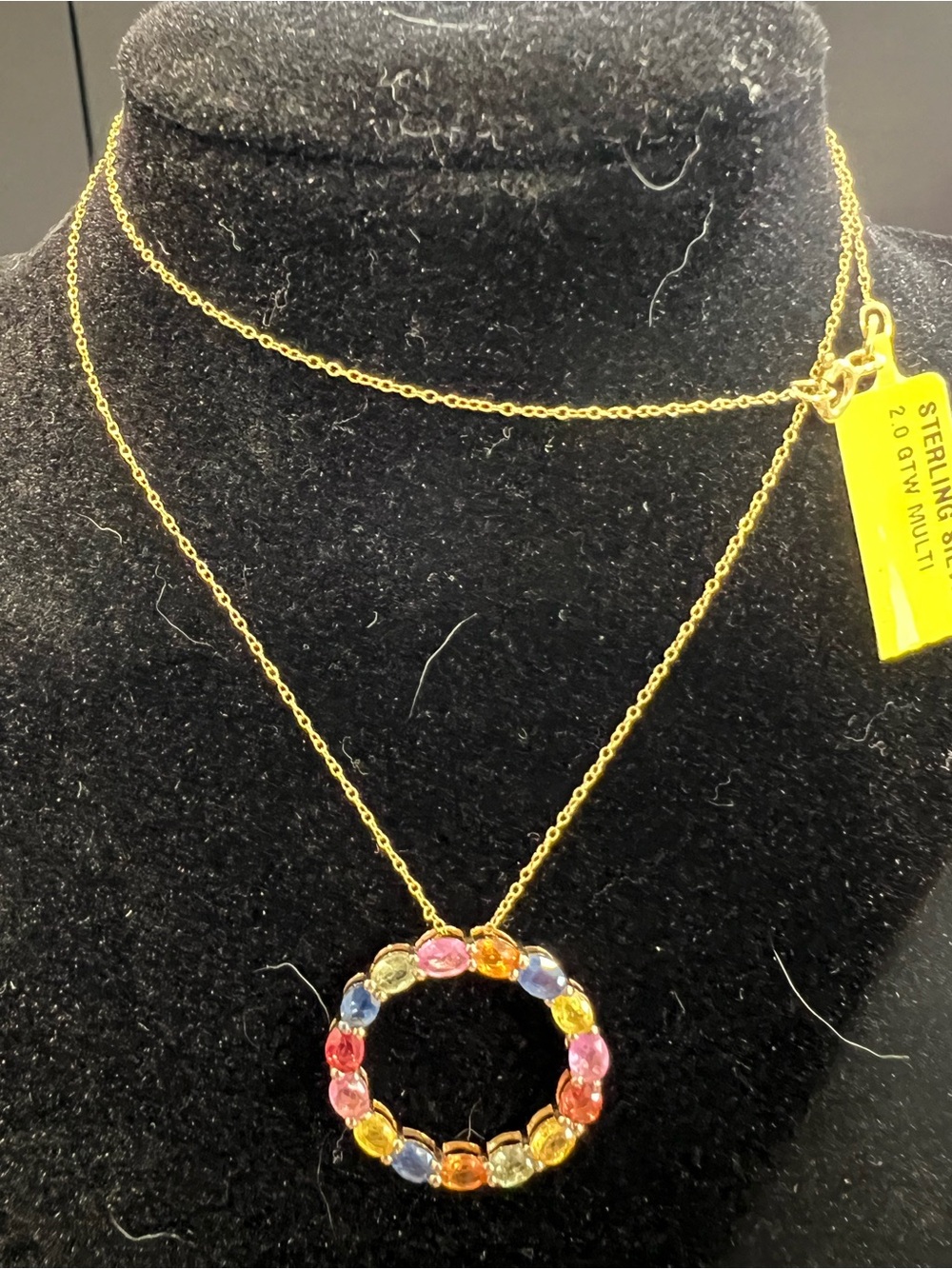 Gold Over 925 Sterling Silver Multicolor Sapphire Circle Pendant Necklace